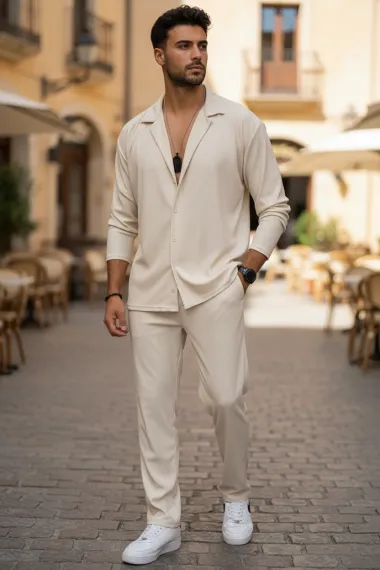 Trening barbati slim fit cream, Pantaloni + Bluza C400 31-1.3